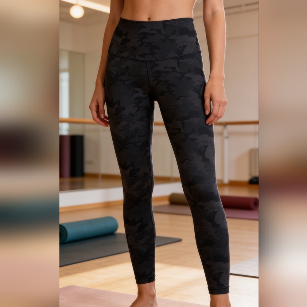 Lululemon Camo Leggings Size 6 Blue High Rise Yoga Pants Athletic Stretch
